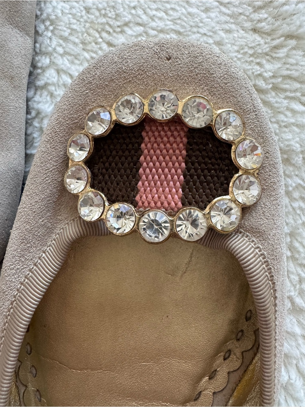 Juicy Couture Taupe Suede Flats with Rhinestone Medallion - Picture 6 of 6